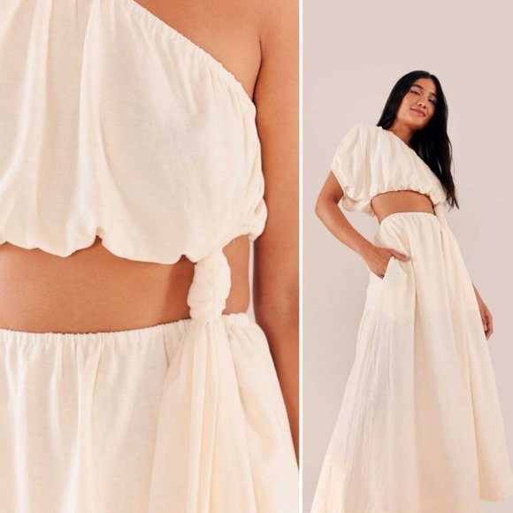 NWT! FARM Rio Off-White One Shoulder bridal resort Dress Size Medium - Picture 7 of 13